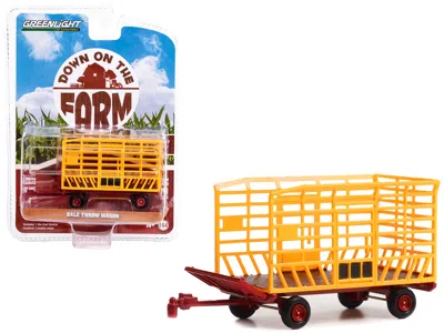 Greenlight Bale Throw Wagon Yellow And Red "down On The Farm" Series 7 1/64 Diecast Model By