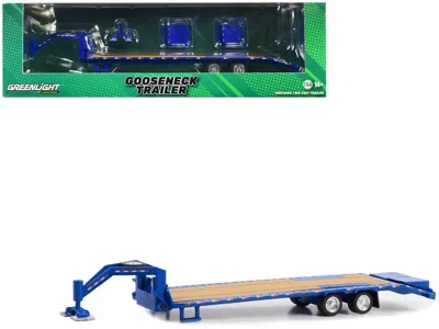 Greenlight Gooseneck Trailer Blue With Red And White Conspicuity Stripes "hobby Exclusive" Series 1/64 Diecast 