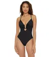 Greenline Gear Becca By Rebecca Virtue Women's Standard Color Code One Piece Swimsuit, Plunge Neck, Bathing Suits, In Black