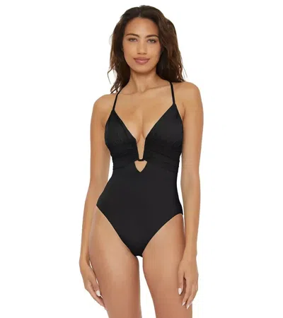 Greenline Gear Becca By Rebecca Virtue Women's Standard Color Code One Piece Swimsuit, Plunge Neck, Bathing Suits, In Black