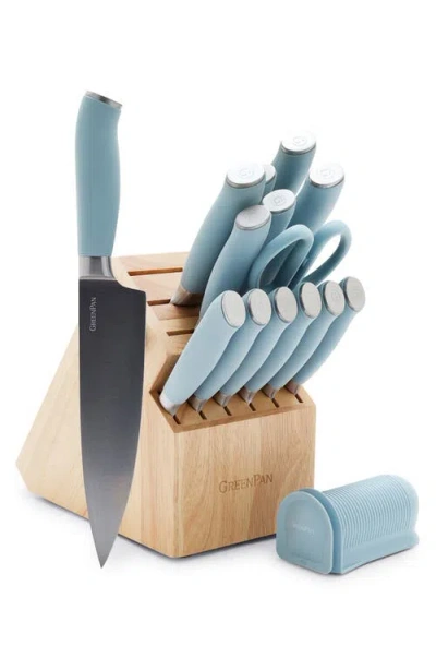 Greenpan 16-piece Titanium Coated Knife Block Set In Blue Haze