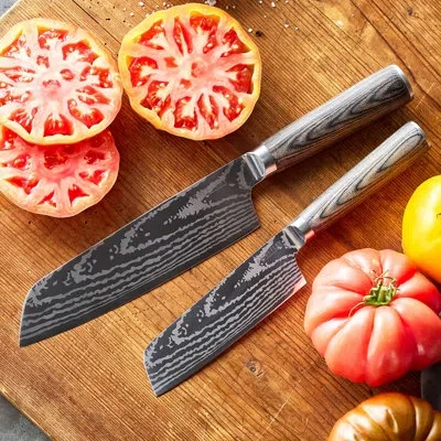 Greenpan Bobby Flay By  Stainless Steel 2pc Santoku Knife Set In Gray