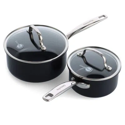 Greenpan Chatham Black Healthy Ceramic Nonstick, 1qt And 2qt Saucepan Set