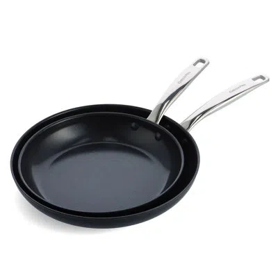 Greenpan Chatham Black Prime Midnight Healthy Ceramic Nonstick, 10" And 12" Frying Pan Skillet Set In Silver;black