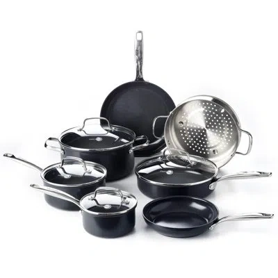 Greenpan Chatham Black Prime Midnight Healthy Ceramic Nonstick 11 Piece Cookware Set In Clear;black;silver