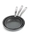 Greenpan Chatham Tri-ply Stainless Steel Ceramic Nonstick 3 Piece Frying Pan Set In Stainless Steel