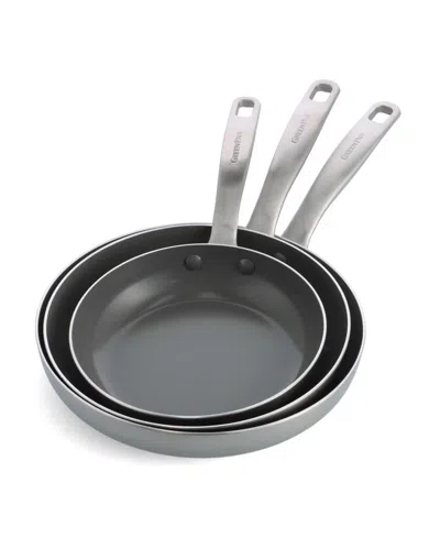 Greenpan Chatham Tri-ply Stainless Steel Ceramic Nonstick 3 Piece Frying Pan Set