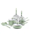 Greenpan Dover Ceramic Nonstick 12-piece Cookware Set In Pastel Green