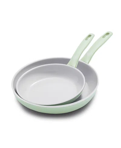 Greenpan Dover Ceramic Nonstick 2-piece Frypan Set In Pastel Green