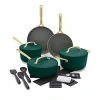 Greenpan Gp5 Champagne 8 Piece Ceramic Non-stick Cookware Set With 3-piece Utensil Set - 100% Exclus In Forest Green