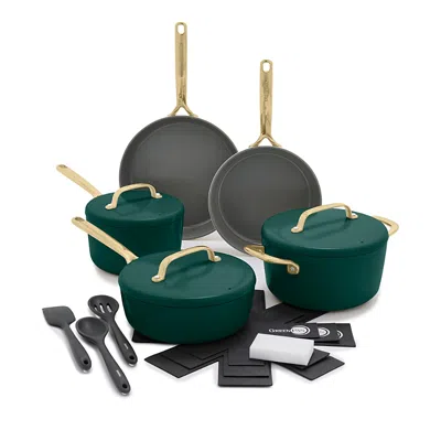Greenpan Gp5 Champagne 8 Piece Ceramic Non-stick Cookware Set With 3-piece Utensil Set - Exclusive In Forest Green