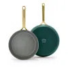 Greenpan Gp5 Champagne Ceramic Nonstick 9.5 & 11 Frypan Set - Exclusive In Forest Green