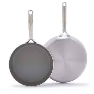 Greenpan Gp5 Healthy Ceramic Nonstick Stainless Steel 2 Piece Frypan Set, 10" And 12" In Chrome;gray