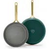 Greenpan Gp5 Set Of 2 Stainless Steel Nonstick Frying Pans In Rainforest Green