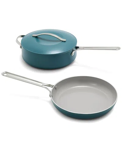 Greenpan Nova 3pc Frypan & Saute Pan With Lid Set In Blue