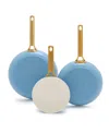 Greenpan Reserve Hard Anodized Aluminum, Stainless Steel 3 Piece Nonstick Frying Pan Set In Sky Blue