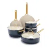 GREENPAN RESERVE HARD ANODIZED HEALTHY CERAMIC NONSTICK 10 PIECE COOKWARE SET, GOLD HANDLE, DISHWASHER SAFE