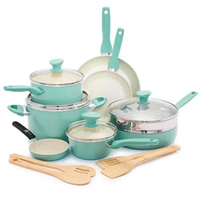 Greenpan Rio Healthy Ceramic Nonstick 16 Piece Cookware Pots And Pans Set, Pfas-free, Dishwasher Safe In Turquoise