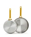 Greenpan Reserve Set Of 2 Stainless Steel Frying Pans In Silver