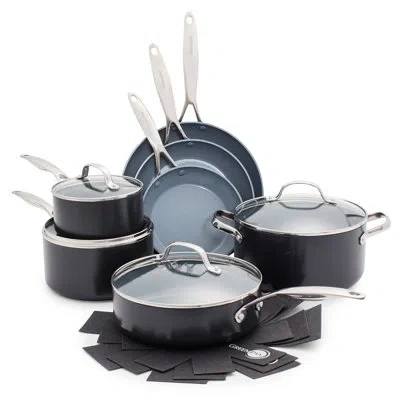 Greenpan Valencia Pro 11 Pieces Hard-anodized Aluminum Non Stick Cookware Set In Black