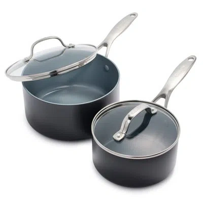Greenpan Valencia Pro Healthy Ceramic Nonstick 4 Piece Cookware Set In Silver;black