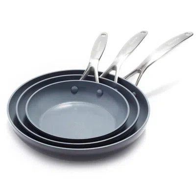 Greenpan Valencia Pro Healthy Ceramic Nonstick 8" 9.5" And 11" Frying Pan Skillet Set In Gray