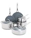 Greenpan Valencia Pro Stainless Steel 10-pc. Cookware Set In Stainless Steel