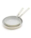 Greenpan X Bobby Flay Nonstick Stainless Steel 8" And 10" Frypan Set In Cream