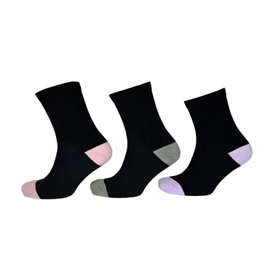 Greentreat Black Ladies Ankle Socks Three Pack , Coloured Toe & Heel Organic Cotton Socks