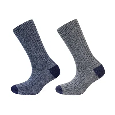 Greentreat Women's Blue / Grey Navy Grey Ribbed Organic Cotton Boot Socks