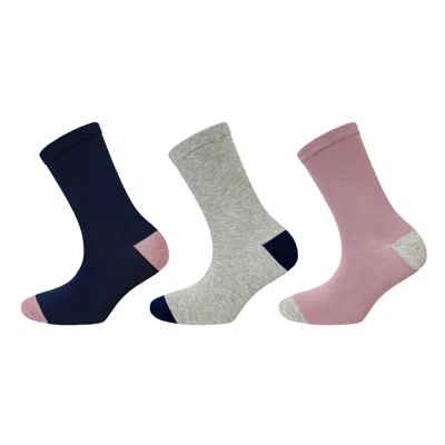 Greentreat Women's Blue / Pink / Purple Navy, Pink & Grey Organic Cotton Socks In Multi