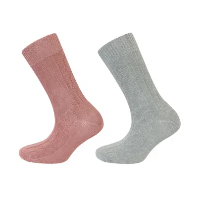 Greentreat Women's Pink / Purple / Grey Pink & Grey Cable Knit Boot Socks In Multi