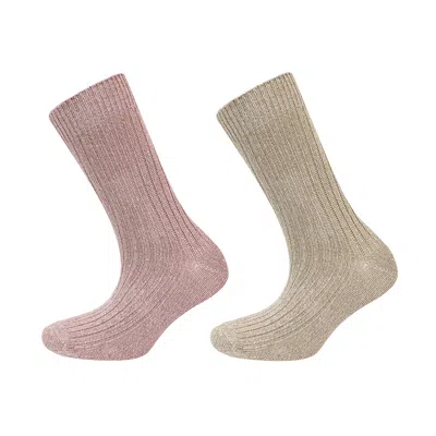 Greentreat Women's Pink / Purple / Neutrals Pink & Cream Ribbed Organic Cotton Boot Socks