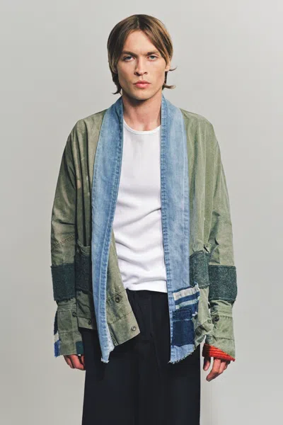 Pre-owned Greg Lauren $1200 T Army Tent Gl1 Kimono In Green