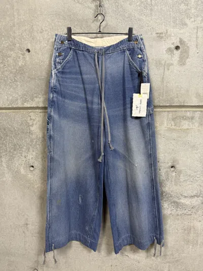 Pre-owned Greg Lauren $1250 T Overall Wide Leg Jeans In Blue