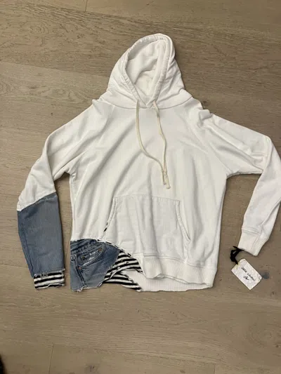 Pre-owned Greg Lauren $1250 Nwt White/denim Fragment Hoodie Large (size 3) In Multi