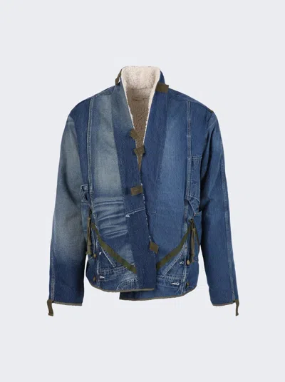 Pre-owned Greg Lauren $1625 Nwt T Overall Ivory Sherpa Gl1 Xl (size4) In Blue