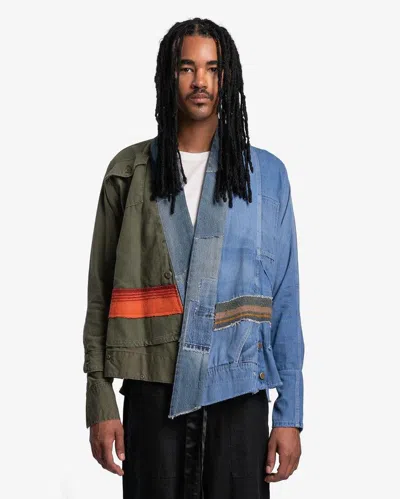 Pre-owned Greg Lauren $1800 T Denim Baker Kimono Patchwork Gl1 Xl 4 In Multi
