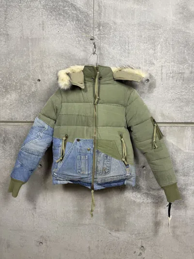 Pre-owned Greg Lauren $2875 T Army Liner Retro Puffy Jacket In Green