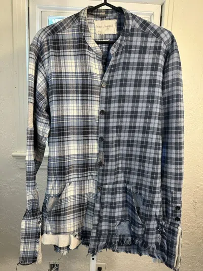 Pre-owned Greg Lauren 50/50 Flannel Studio Shirt In Blue