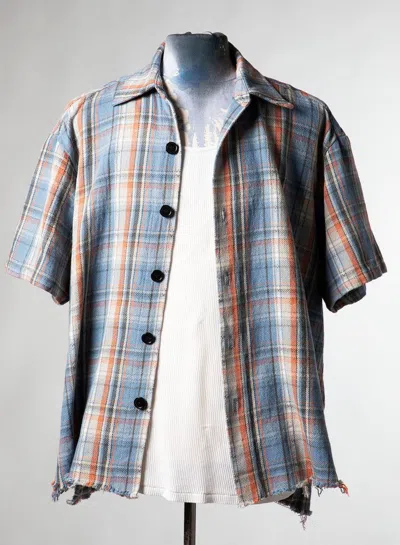 Pre-owned Greg Lauren $750 T Plaid Ss Studio Faded Shirt In Multi