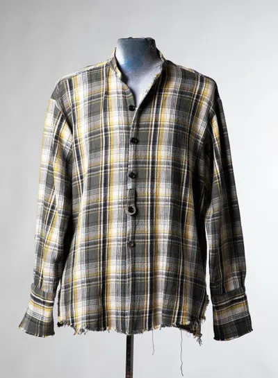 Pre-owned Greg Lauren $850 T Charcoal Plaid Studio Shirt In Multi