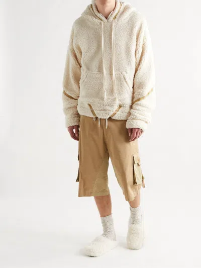 Pre-owned Greg Lauren $990 Nwt T Ivory Sherpa Basic Hoodie Us-xxl Size 5 In Sand