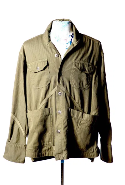 Pre-owned Greg Lauren $995 T Army Boxy Jacket In Green