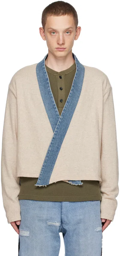 Greg Lauren Beige Open Cardigan In Light Brown Lbrw