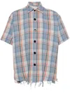 GREG LAUREN BLUE BOXY PLAID CHECK SHIRT