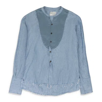 Greg Lauren Blue Linen Button-down Shirt