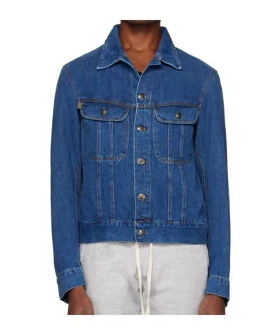 Greg Lauren Blue Paneled Denim Jacket In Medium Blue Blue
