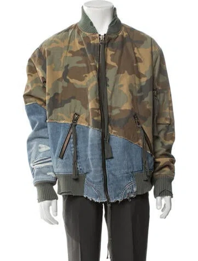 Pre-owned Greg Lauren Camouflage Print Bomber Jacket In Green