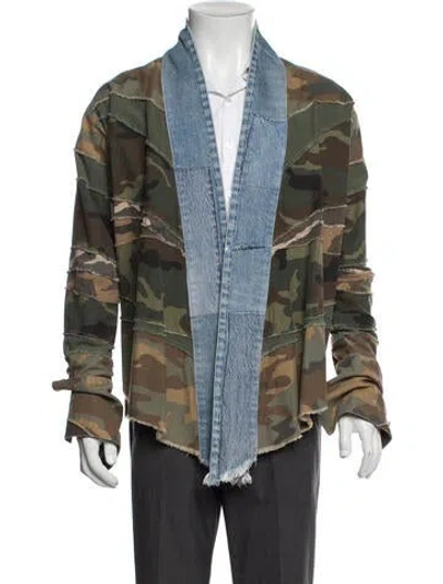 Pre-owned Greg Lauren Camouflage Print Denim Jacket In Green